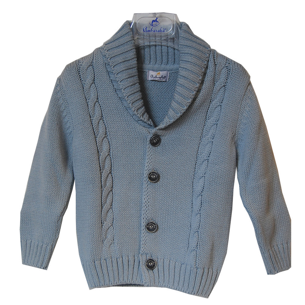 
  Einfarbige Strickjacke aus der Kinderbekleidungslinie Ambarabà. Schalkragen.
  Elastische Kant...