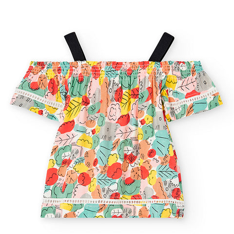 Blusa viscosa "foglie" - BOBOLI - Sesso: Bambina - Colore: uni - Stagione: Primavera-Estate