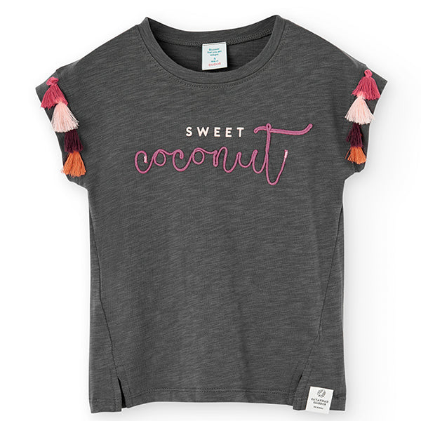 T-Shirt aus der Boboli Girls' Clothing Line, mit Applikation kleiner Quasten an den Ärmeln und Fa...