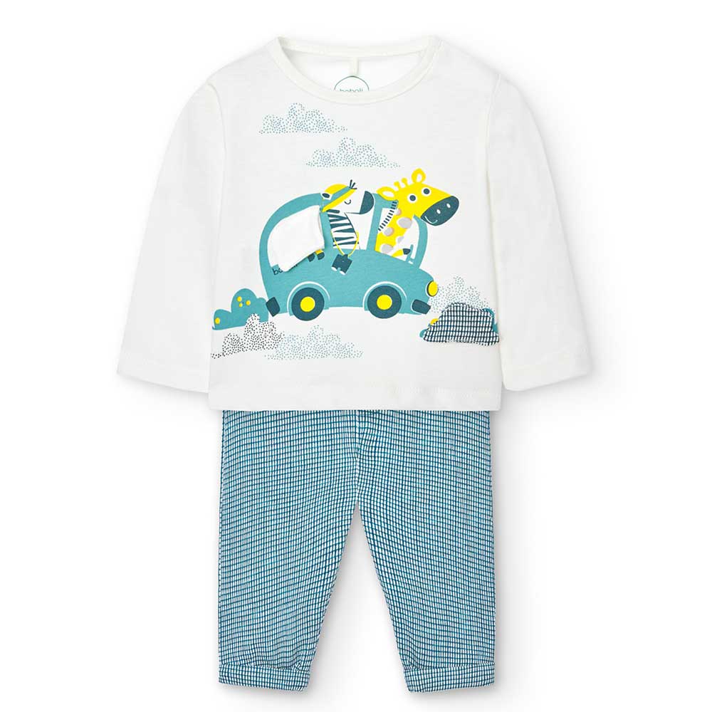 
Zweiteiliger Anzug aus der Boboli Kinderbekleidungslinie, mit tief ausgeschnittener Hose und Kar...