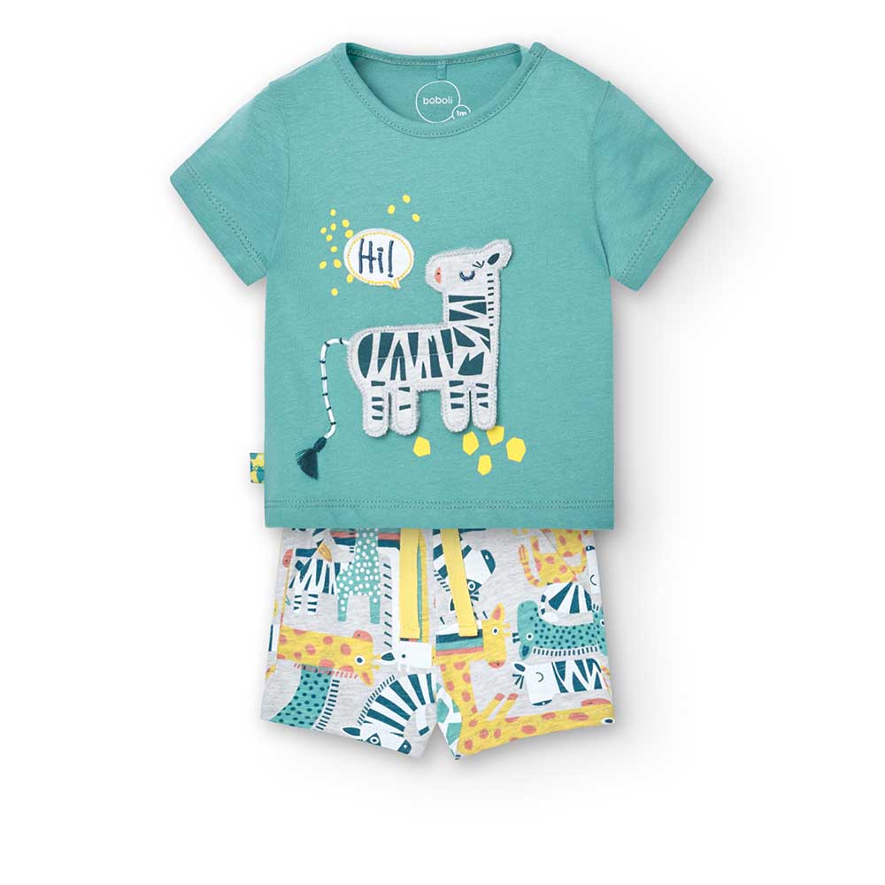
Zweiteiliger Anzug aus der Kinderbekleidungslinie Boboli, mit T-Shirt mit Stoffapplikationen auf...