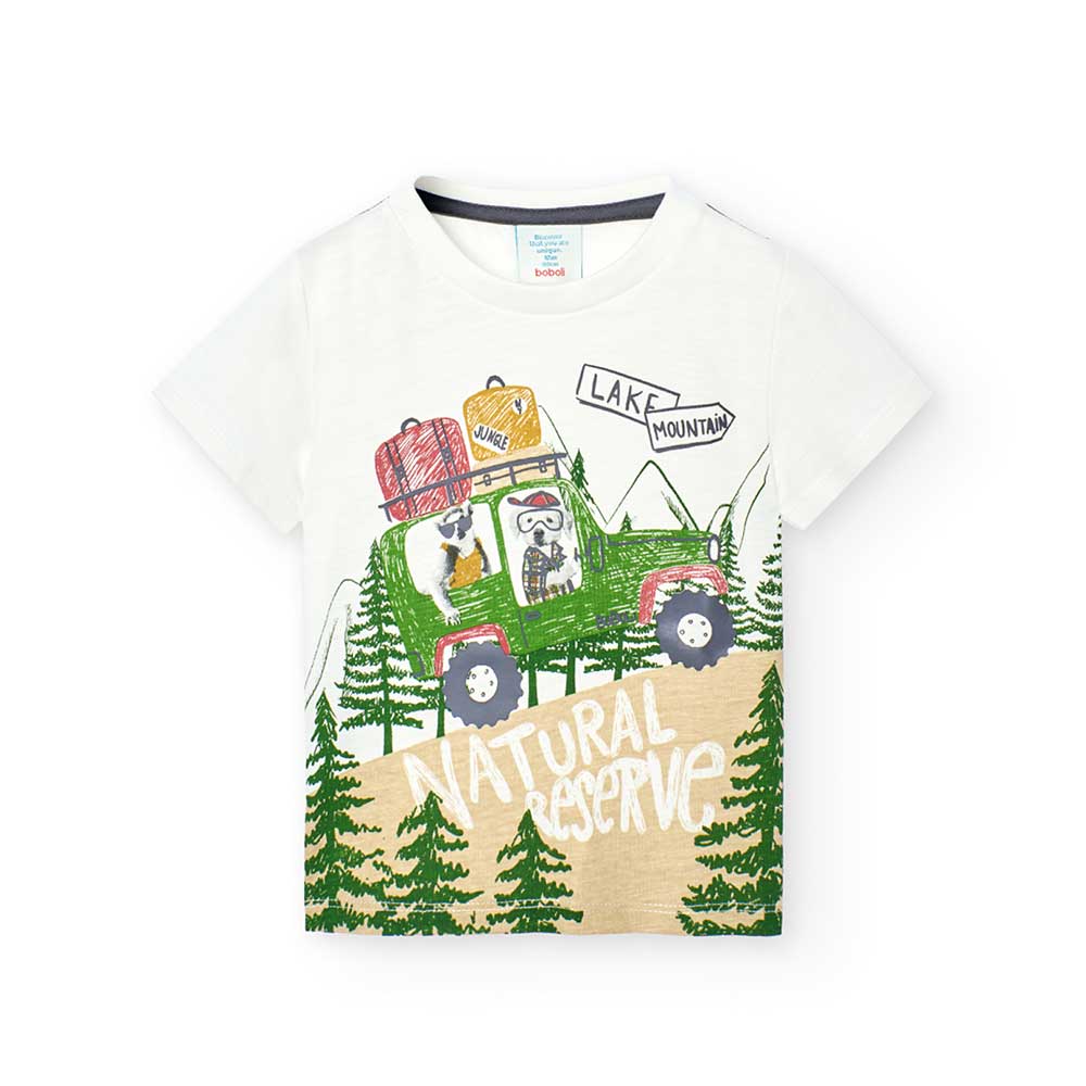 
T-Shirt aus der Boboli Kinderbekleidungslinie, mit farbenfrohem Safari-Druck auf der Vorderseite...