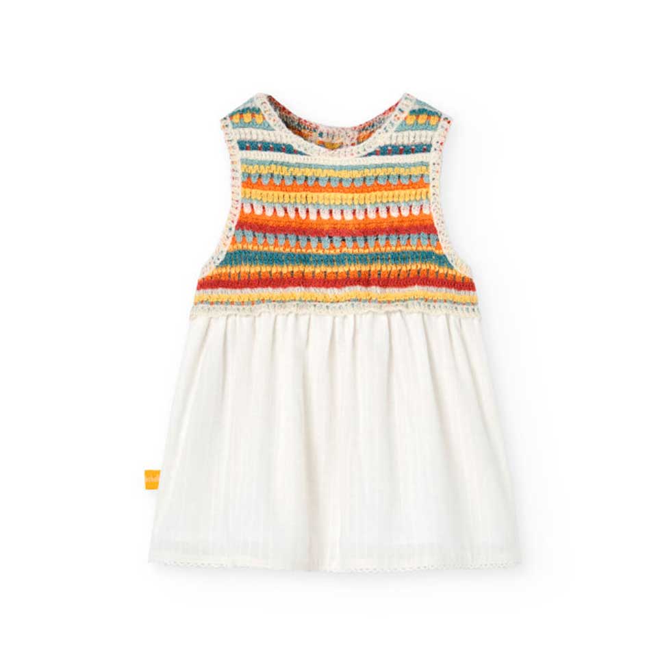 Abitino der Kinderbekleidungslinie Boboli, mit mehrfarbig gestricktem Oberteil, Knopfleiste auf d...