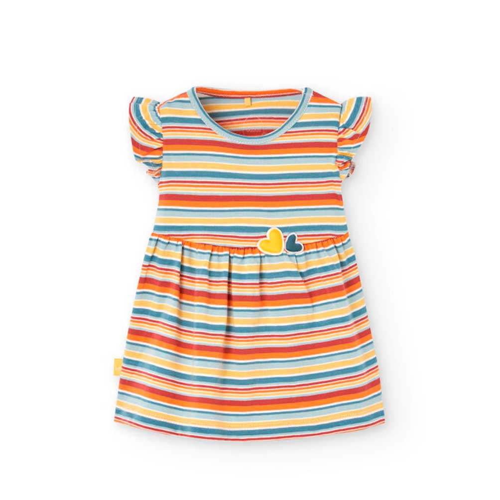 Abitino della Linea Abbigliamento Bambina Boboli,, con fantasia a righe multicolor e coulotte abb...