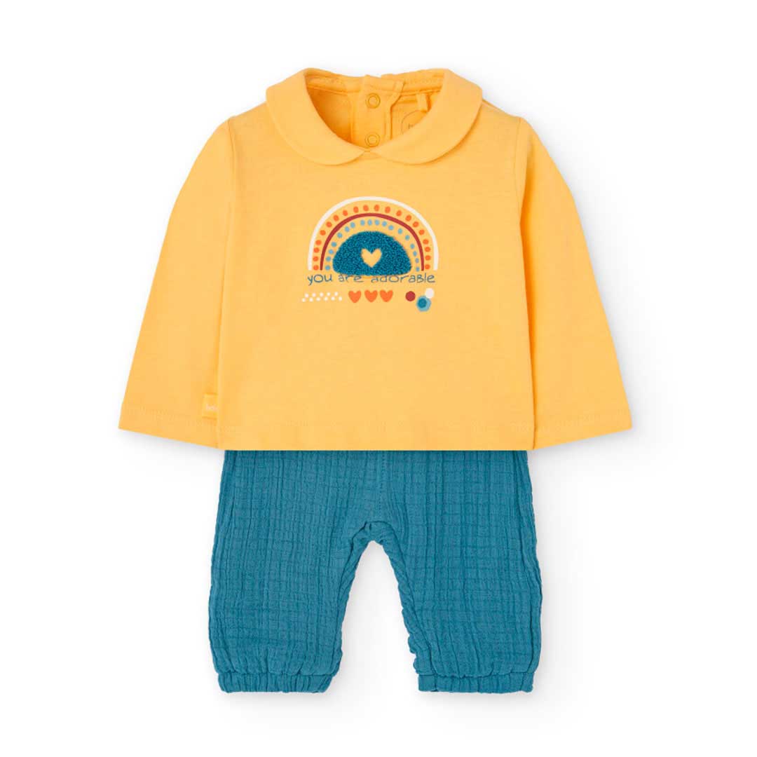 Zweiteiliges Set aus der Mädchenbekleidungslinie Boboli, mit Hose aus Musselin und einfarbigem Po...