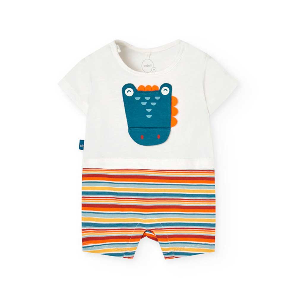 Boboli Baby Clothing Line Strampler mit Krokodil Mund, der sich öffnet. Auf der Schulterklappe un...