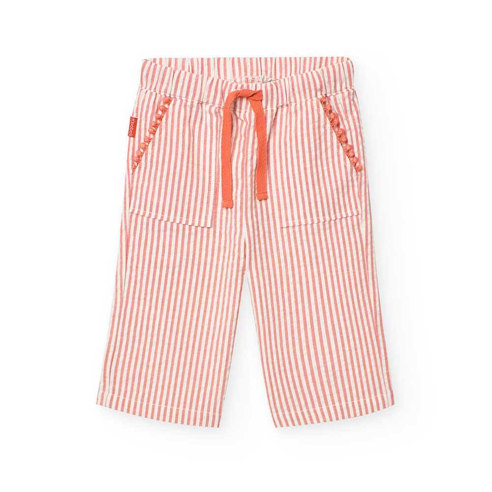 Pantaloni larghi della Linea Abbigliamento Bambina Boboli, con fantasia a ricghine e laccetti in ...