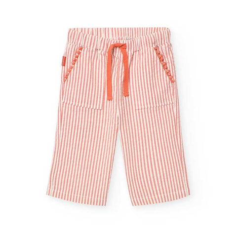 Pantaloni popelin a righe - BOBOLI - Sesso: Bambina - Colore: Arancione - Stagione: Primavera-Estate