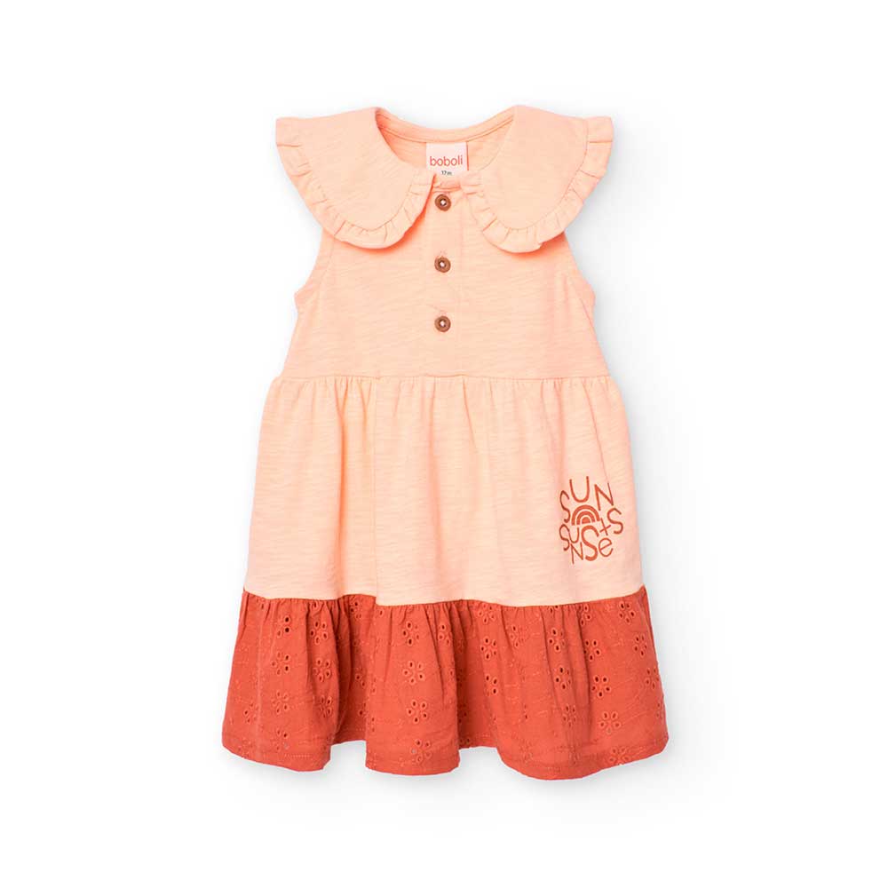 Abitino della Linea Abbigliamento Bambina Boboli, in maglina con colletto rotondo e fascia in piz...