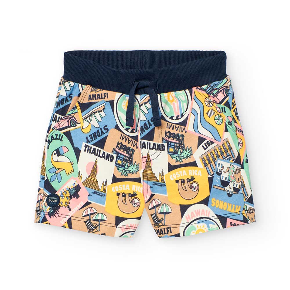 Shorts from the Boboli Children's Clothing Line, with a holiday all-over pattern, elastic with dr...