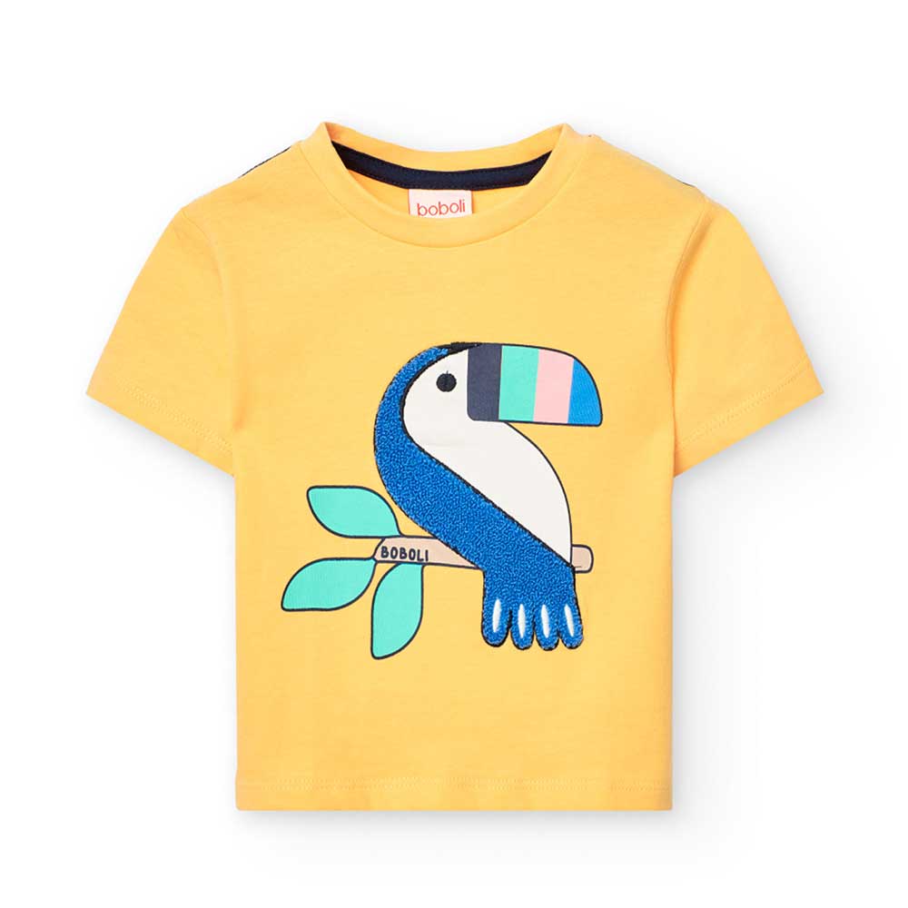 Maglietta der Kinderbekleidungslinie Boboli mit farbigem Aufdruck auf der Vorderseite und Stricka...