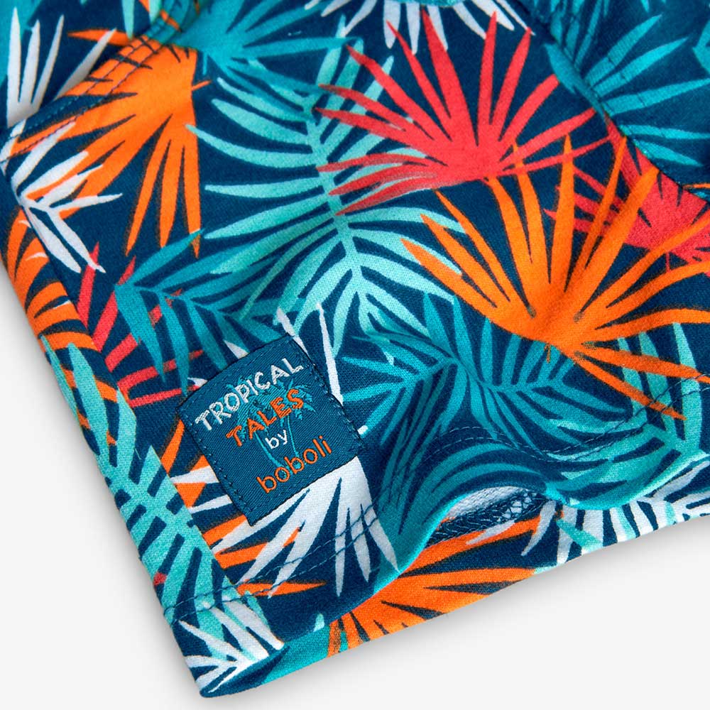 Bermuda morbido della Linea Abbigliamento Bambino Boboli, con fantasia tropical all-over e laccet...