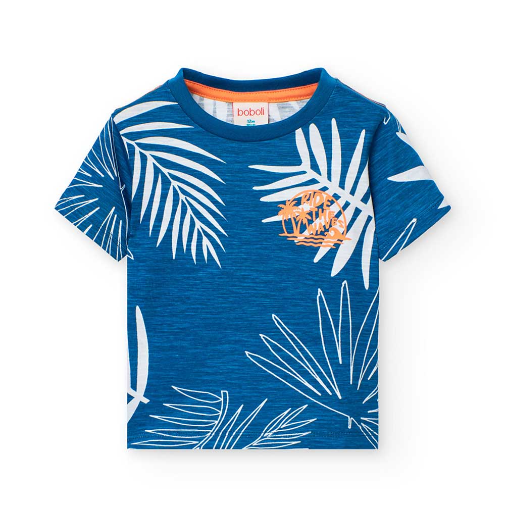 Maglietta della Linea Abbigliamento Bambino Boboli, con fantasia tropicale in contrasto di colore...