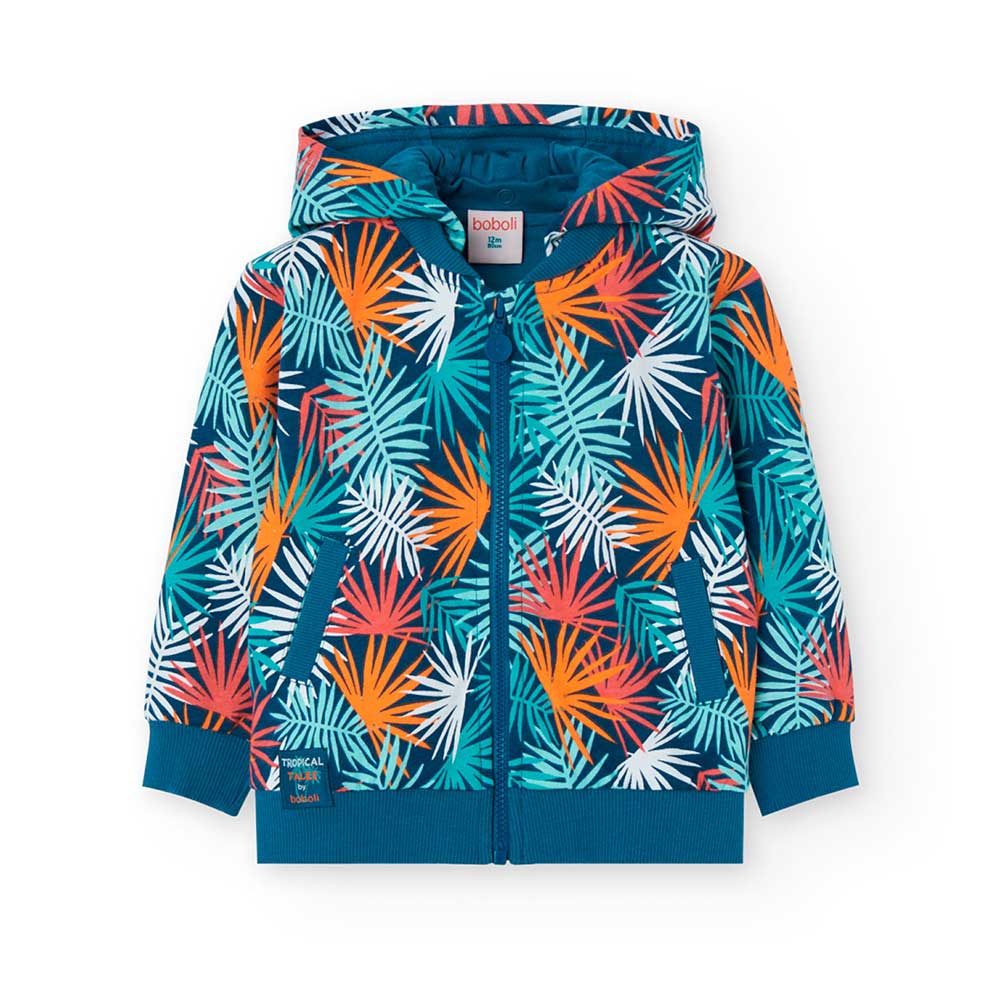 Sweatshirt from the Children's Clothing Line Boboli, with an all-over tropical pattern and remova...