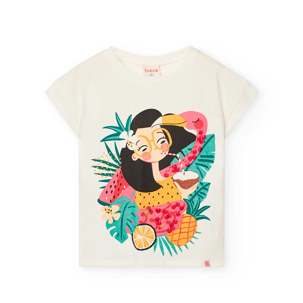 T-shirt from the Boboli Girls' Clothing Line, with a beautiful print on the front enhanced by mul...