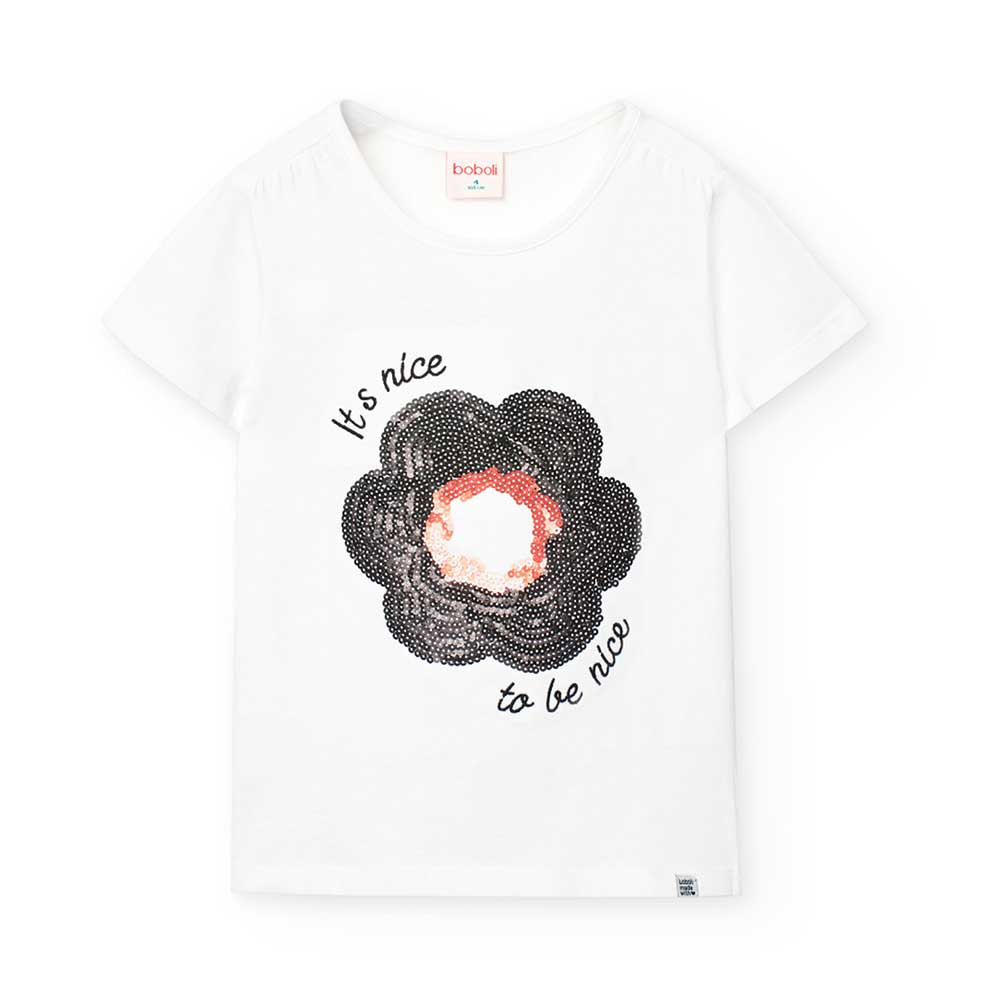 T-shirt from the Boboli Girls' Clothing Line, with a flower-shaped sequin application on the fron...