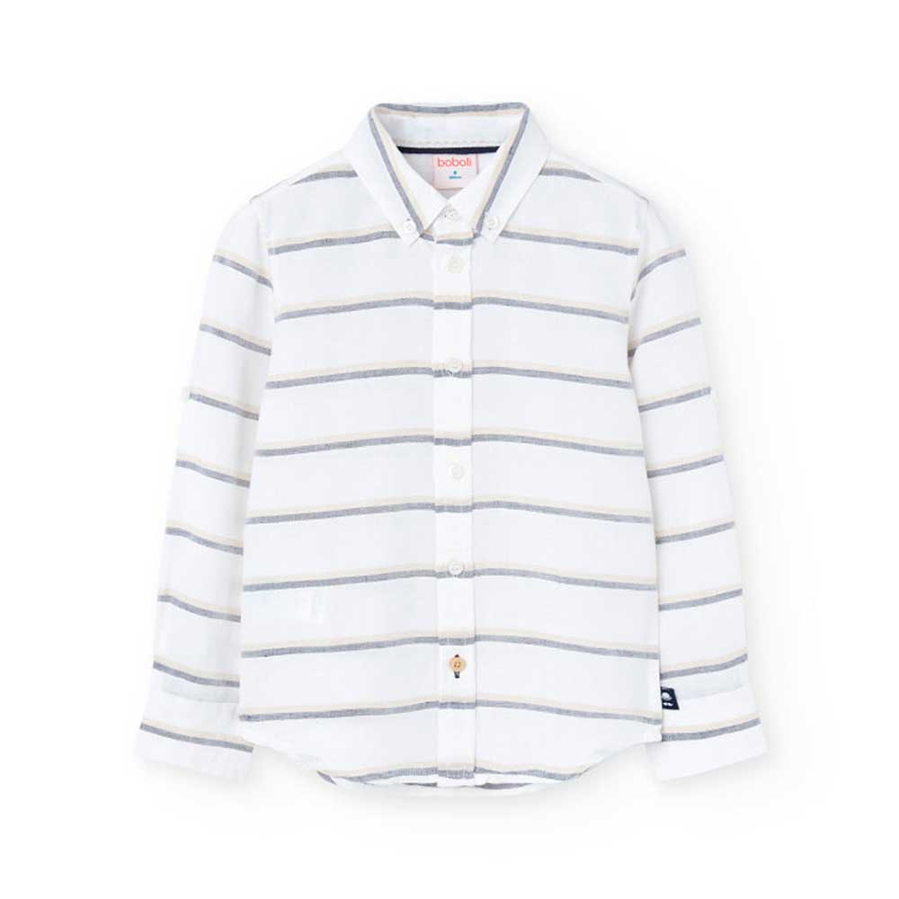 Langärmeliges Leinenhemd mit Schlaufe zum Verschließen. Gestreiftes Muster und Button-Down-Kragen...
