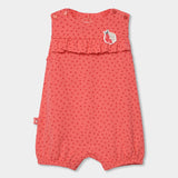 Tutina jersey bimba con pois e rouches, color corallo