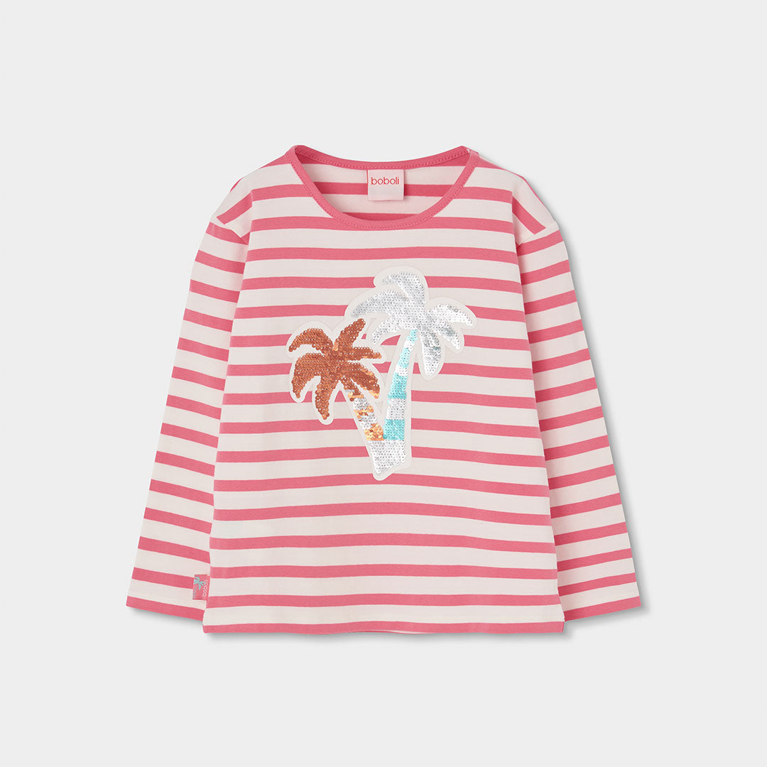 Maglietta della Linea Abbigliamento Bambina Boboli a manica lunga con fantasia a righe allover, s...