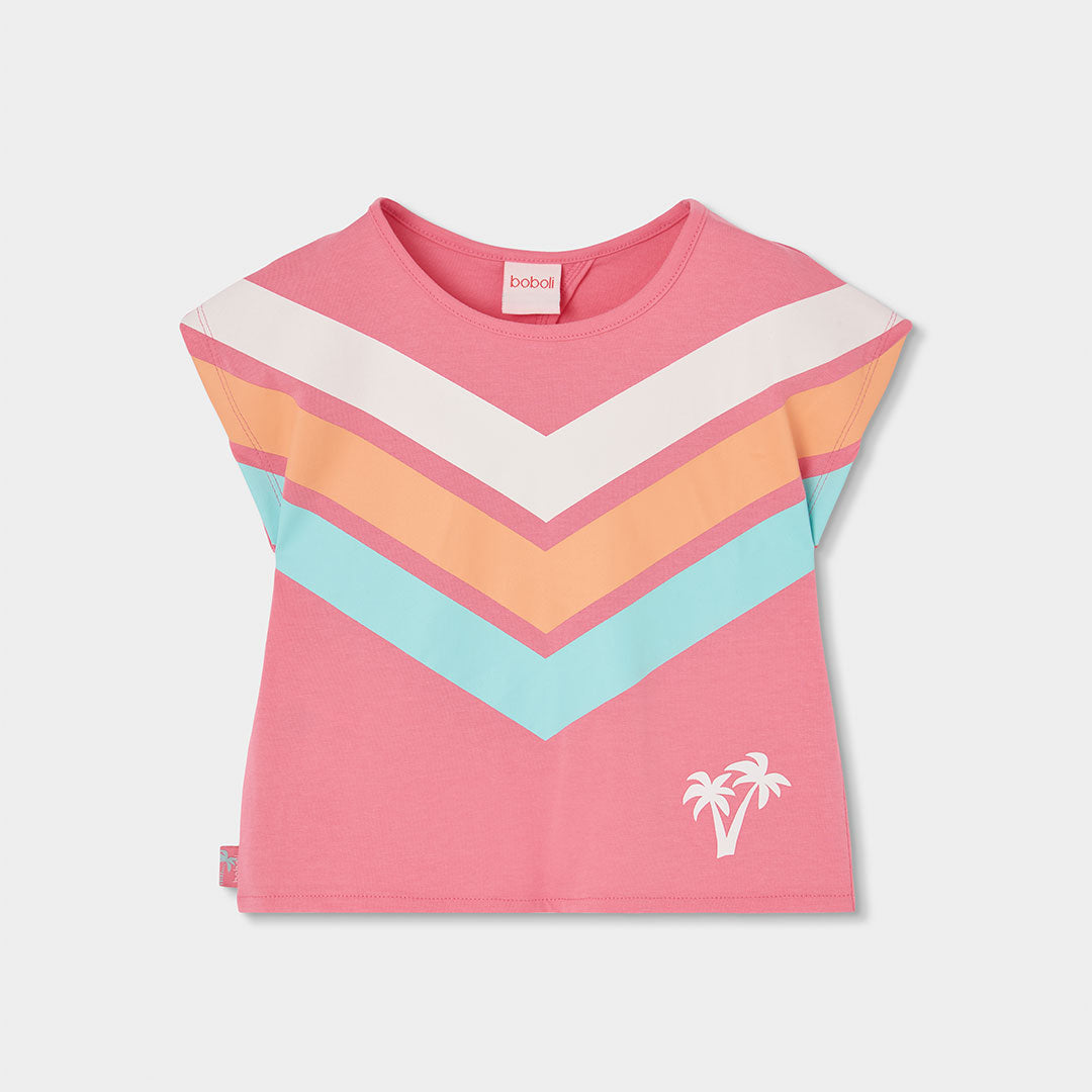 T-Shirt der Mädchenbekleidungslinie Boboli, mit V‑Aufdruck vorne und Einschnitten am Rücken.
Comp...