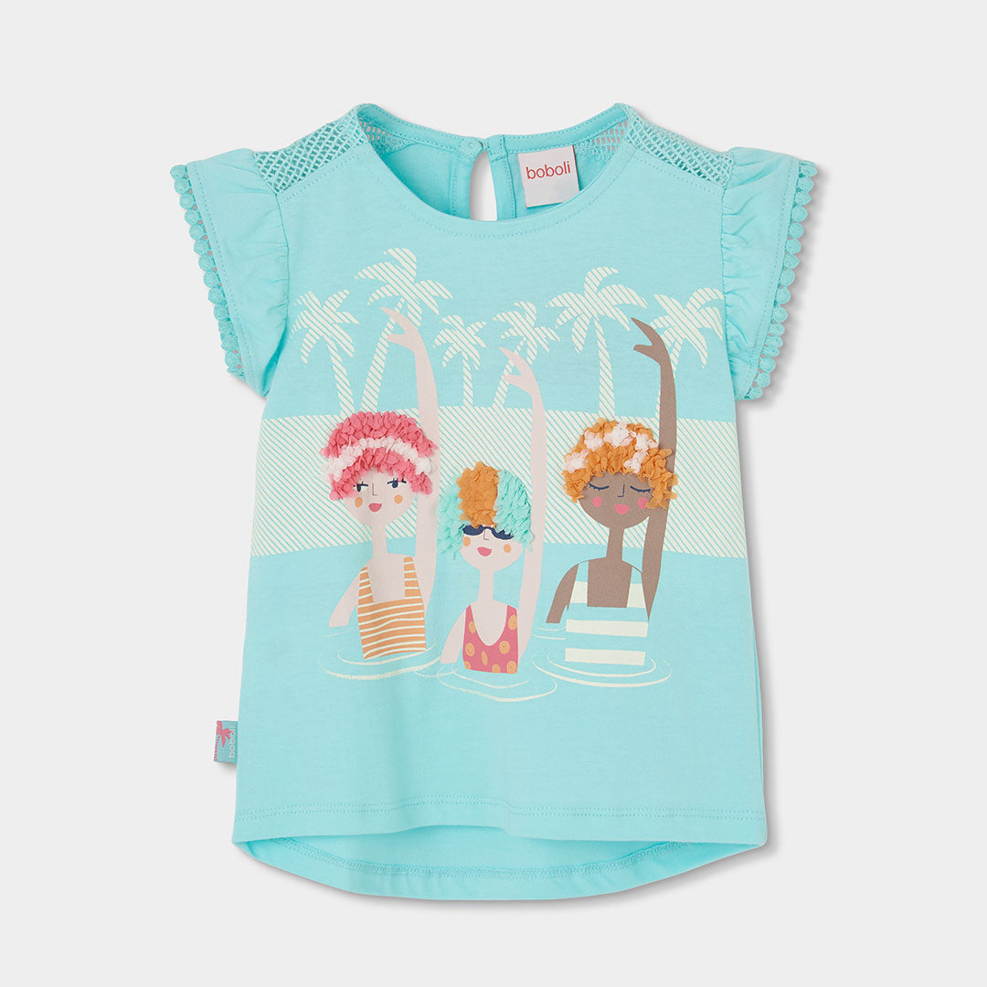 T-Shirt aus der Mädchenkollektion Boboli, hinten länger geschnitten, mit kleinen Aufschlägen an d...