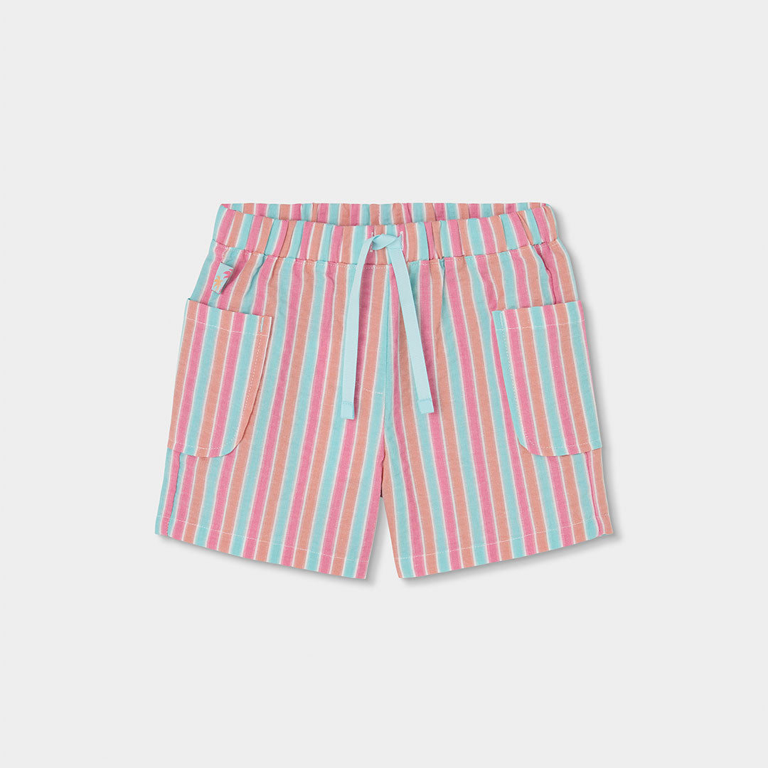 Shorts der Mädchenbekleidungslinie Boboli, mit Gummibund und Kordeln in der Taille. Gestreiftes M...