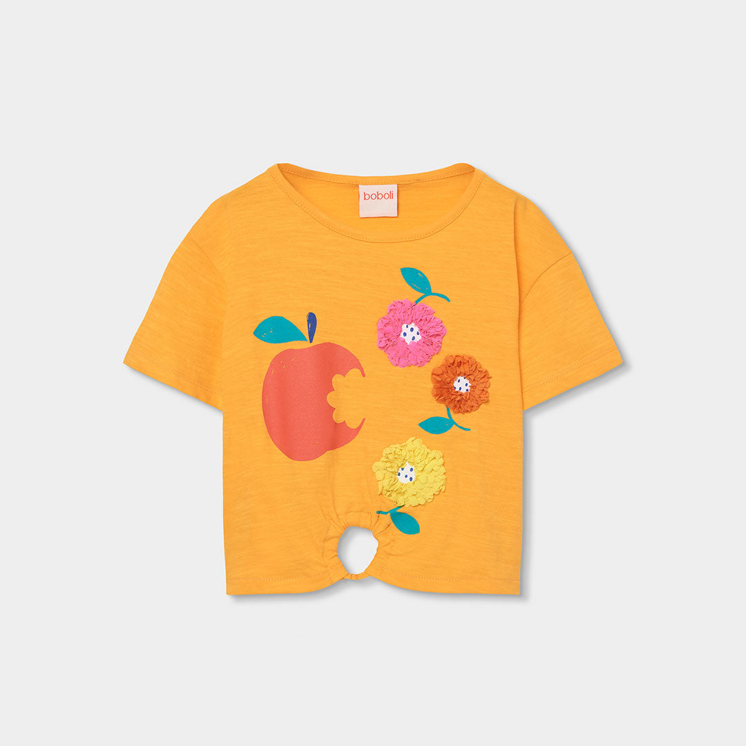 T-Shirt der Mädchenbekleidungslinie Boboli aus flammigem Baumwollstoff mit farbigem Aufdruck vorn...