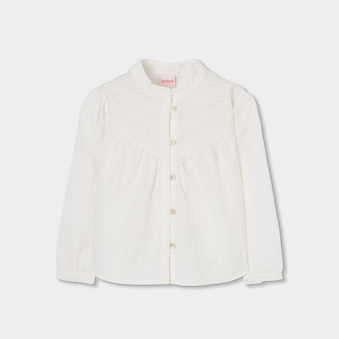 Bluse der Linea Abbigliamento Bambina Boboli, mit weitem Schnitt und Stehkragen. Auf der Vorderse...