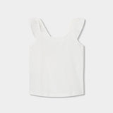 T-shirt bianca con riccetti sulle spalline per bambina