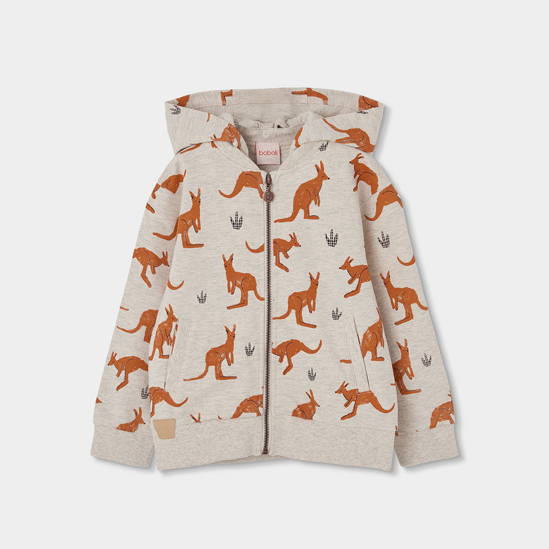 Sweatshirt der Kinderkollektion Boboli, mit Kapuze und Reißverschluss. Allover-Muster mit Känguru...