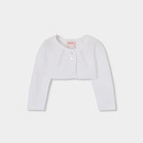 Bolero maglieria bianco per bambina con chiusura a bottoni.