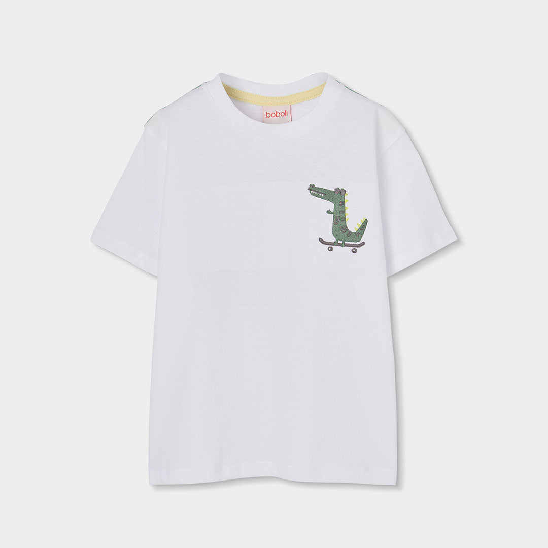 T-Shirt der Kinderbekleidungs-Linie Boboli, mit niedlichem Krokodilprint vorne und hinten. Kontra...