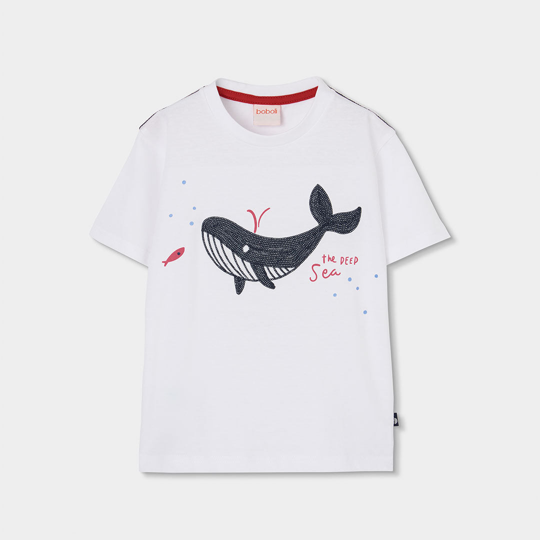 Maglietta della Linea Abbigliamento Bambino Boboli, a tinta unita con balena ricamata al centro.
...