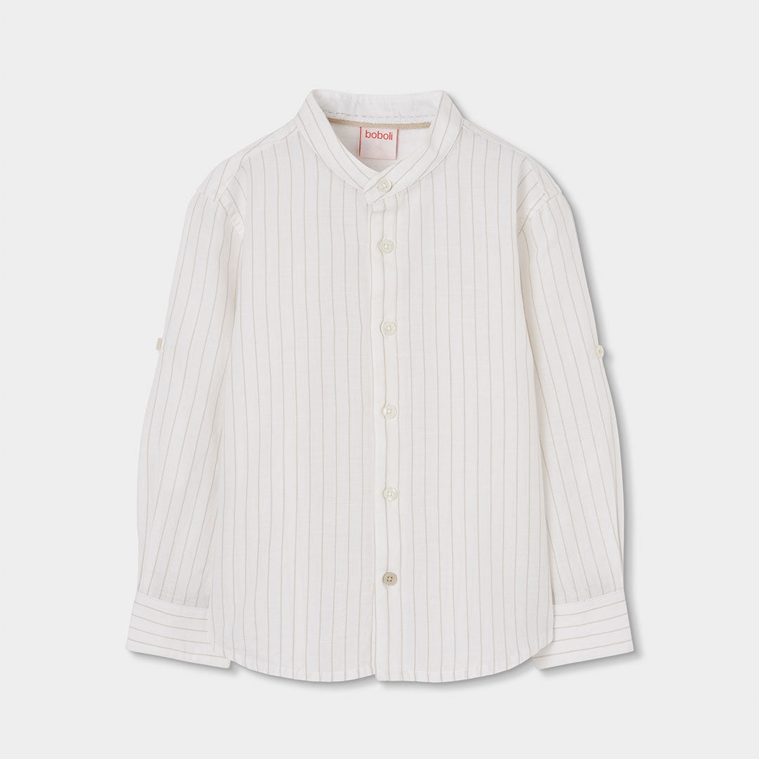 Camicia in lino della Linea Abbigliamento Bambino Boboli, con fantasia a micro righe e colletto a...