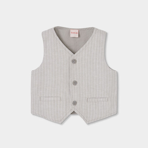 Gilet lino a righe - BOBOLI - Colore: Grigio - Stagione: Primavera-Estate