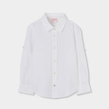 Camicia in lino bianca manica lunga con bottoni per bambini.