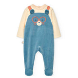 Tuta ciniglia bicolore per bambini con orsetto e occhiali.