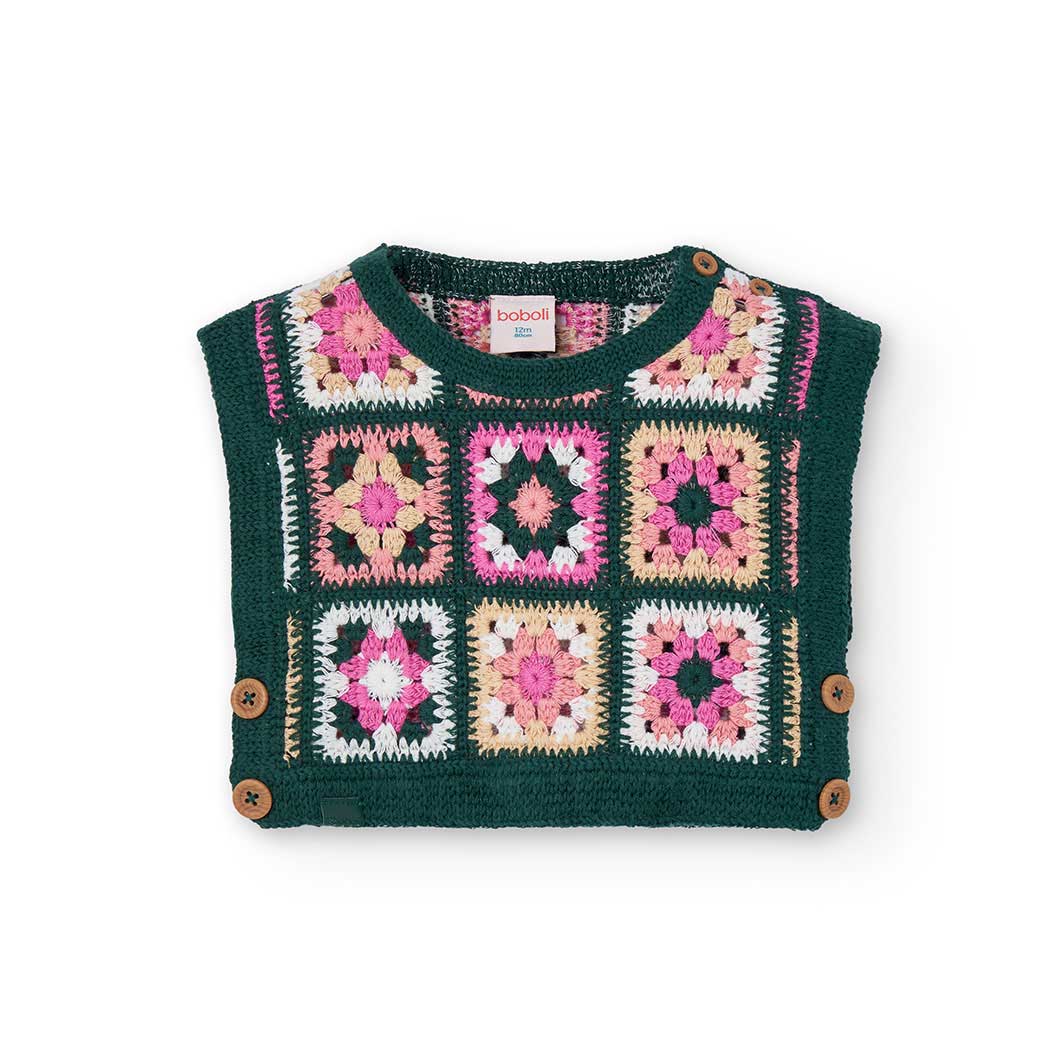 Gilet, della Linea Abbigliamento Bambina Boboli, con lavorazione in maglia a quadri multicolor.

...