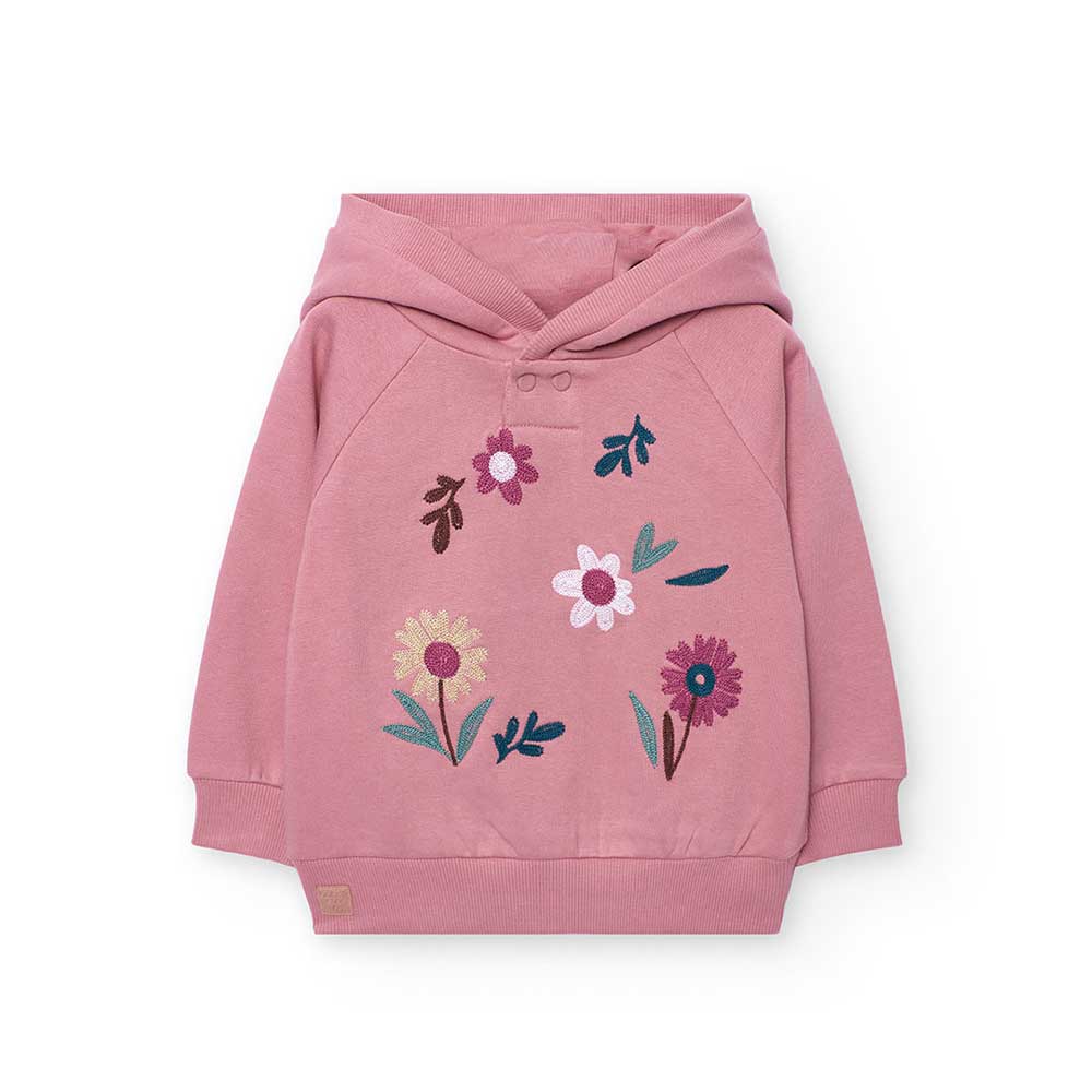Hoodie from the Boboli Girls' Clothing Line with contrasting color embroidery on the front and sn...
