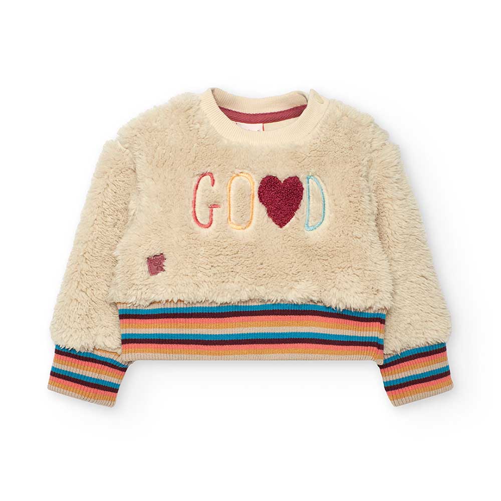 Sweatshirt mit kurzem Schnitt aus der Kinderbekleidungslinie von Boboli, aus Plüsch mit gestreift...