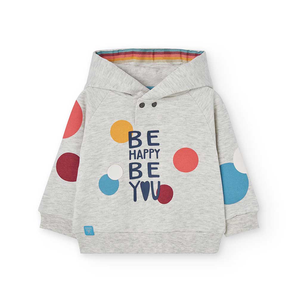 Hoodie from the Boboli Girls' Clothing Line, with polka dots all over on a gray background.

Comp...