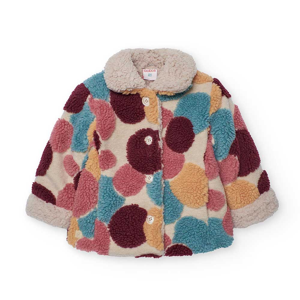 Kurzer Mantel aus der Kinderbekleidungslinie Boboli, mit Pelzkragen und mehrfarbigen Punkten.

Zu...