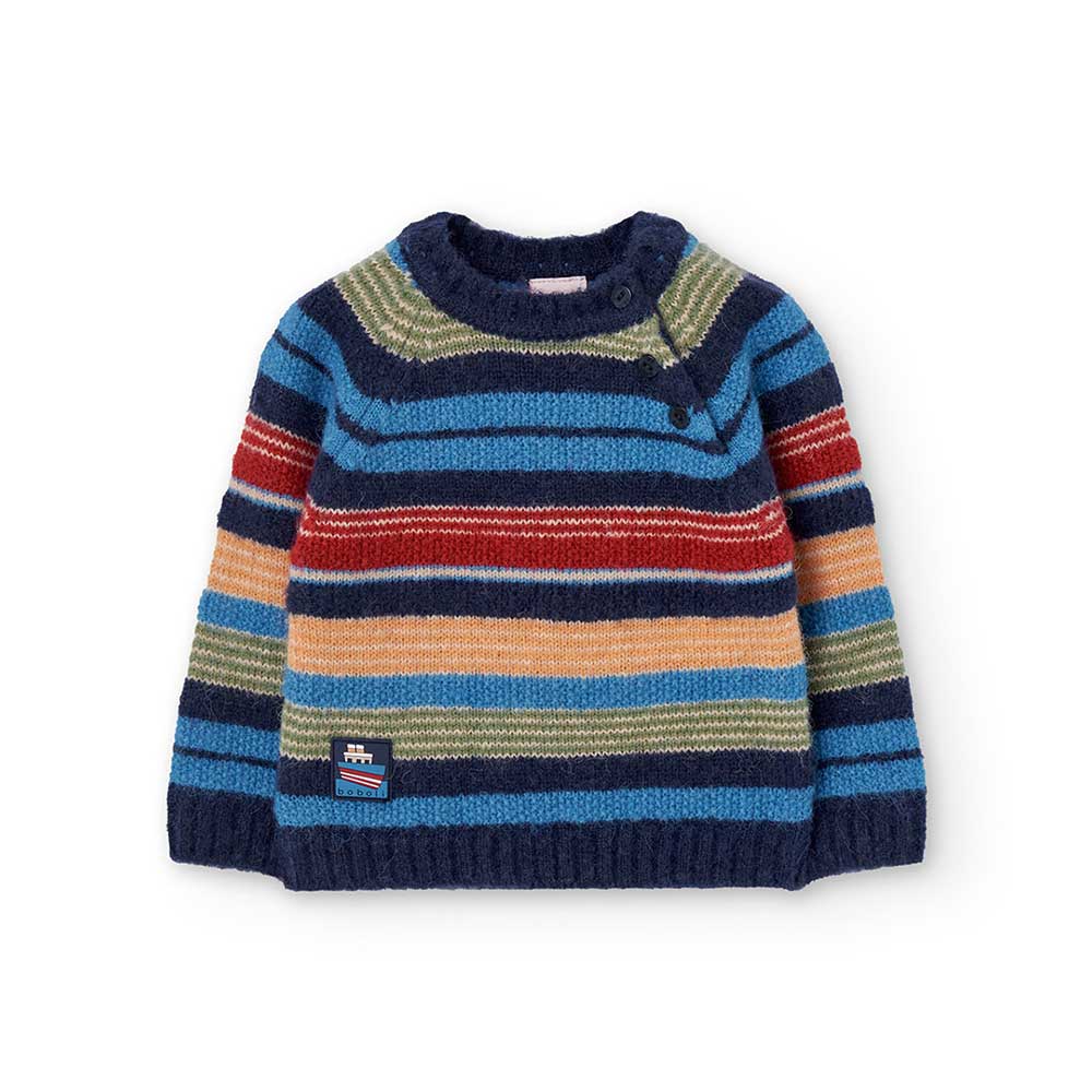 Pullover aus der Kinderbekleidungslinie Boboli, mit mehrfarbigem Streifenmuster.

Zusammensetzung...