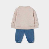 FELPA CON RICAMI E PANTALONI JEANS