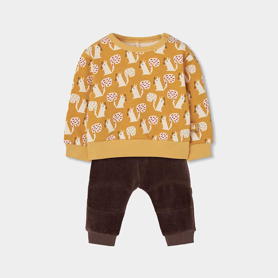 Composizione: Maglia: 100% cotone. Pantaloni: 65% cotone, 33% poliestere, 2% elastan.

Lavare in ...