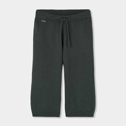 Pantaloni in maglia verde scuro con elastico e coulisse in vita, modello lungo per bambina