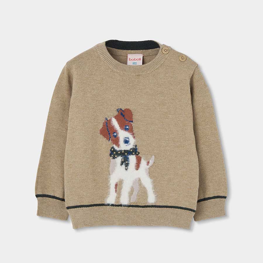 Entdecke den Pullover mit weichem Hundemotiv, perfekt um dein Kind an kalten Herbst- und Winterta...