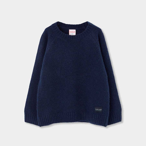 Maglione blu scuro con collo rotondo e bordo a coste per bambino