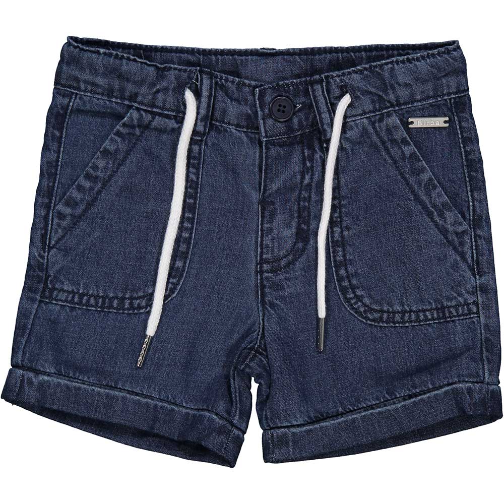 Denim-Bermuda-Shorts aus der Birba-Kinderbekleidungslinie mit Kordelzug in der Taille und Seitent...