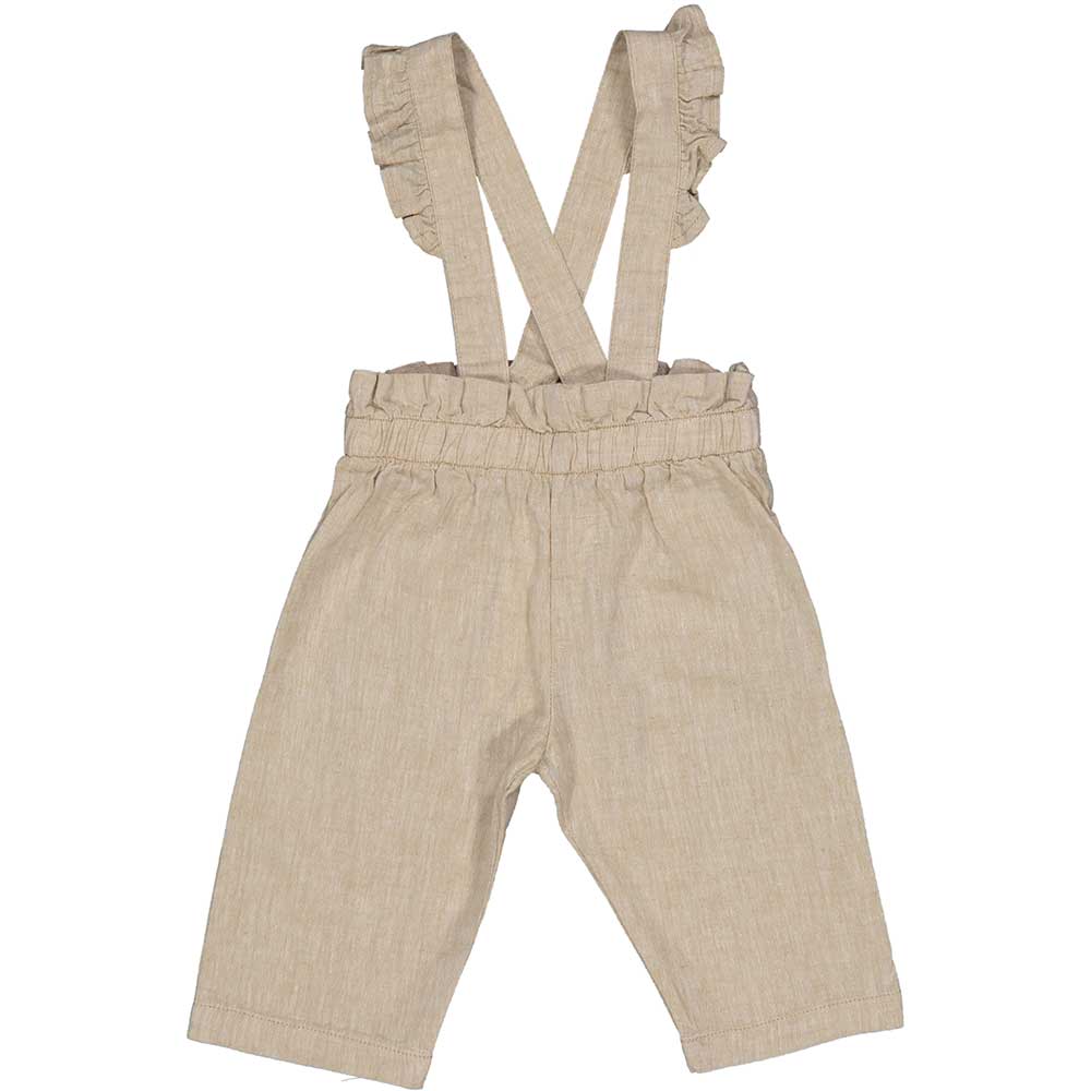 Pantalone in lino della Linea Abbigliamento Bambina Birba, con bretelle con riccetti applicati e ...